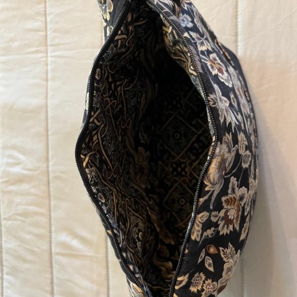 Fall floral cotton zip closure satchel purse in black/khaki/rust/gray colors. - Picture 2 of 5